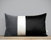 Silk Colorblock kussen (12 x 20) zwart, crème + grijs door JillianReneDecor | Minimale | Moderne Home decor | Kleur blok kussen | Metallic Holiday