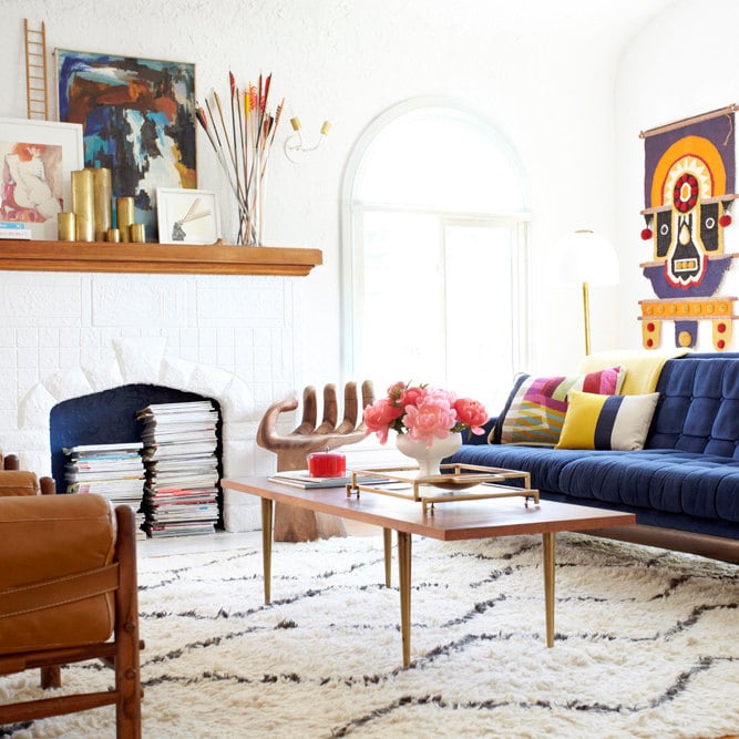 Comme On Le Voit Dans Hgtv Magazine - Color Block Decorative Pillow in Mustard Yellow, Navy & Natura