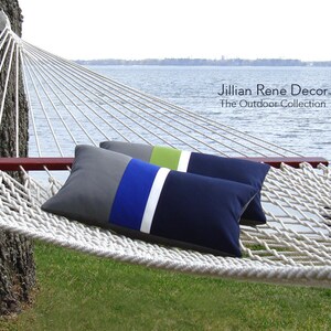 OUTDOOR Colorblock Pillow Cover Cobalt and Navy by JillianReneDecor Modern Home Decor Two Tone Summer Patio Decor Dazzling Blue image 3