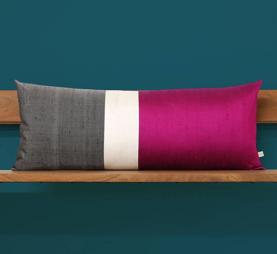 14x35 Fuchsia Silk Colorblock Pillow Fuchsia Silk Colorblock Pillow Cover in