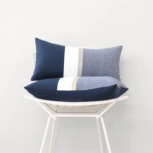 Metallic Silver Stripe Pillow Cover in Navy and Cream Modern Home Decor by JillianReneDecor Chambray Colorblock Nautical Pillow image 1