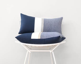 Metallic Silver Stripe Pillow Cover in Navy and Cream - Modern Home Decor by JillianReneDecor - Chambray - Colorblock - Nautical Pillow