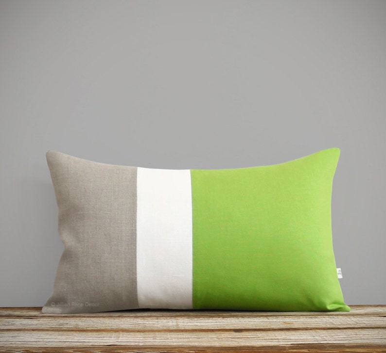 Lime Lumbar Pillow Cover Cream & Natural Linen Colorblock Etsy