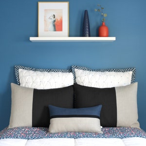 Two Tone Colorblock Pillow Shams, Color Block Bedding, Black Linen, Modern Linen Bedding by JillianReneDecor Bedroom Custom Set of 2 image 5