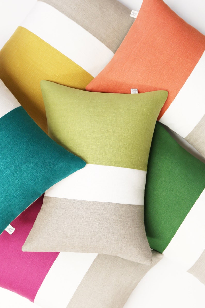 Summer Colorblock Pillow Covers, Modern Decorative Pillows Orange, Linden, Meadow, Sangria, Biscay, Yellow by Jillian Rene Decor image 1