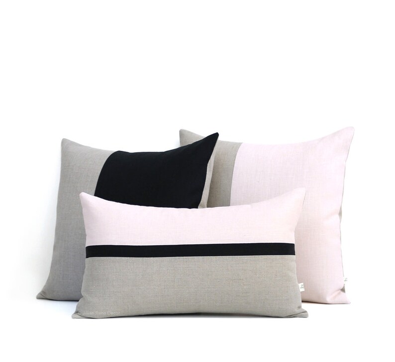 Pale Pink And Black Decorative Pillow Cover Set Of 3 12x20 Etsy