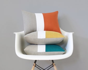 Colorblock Pillows AS SEEN in Atomic Ranch Magazine (12x16) by Jillian Rene Decor - Burnt Orange, Squash Yellow, Biscay Bay Teal