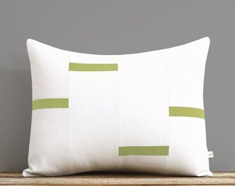 NEW Interconnection Pillows, Cream and Linden Green Dash Pillow Cover (16x20) by Jillian Rene Decor, Scattered Lines Stripes, Dash Pillow