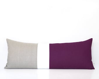 14x35 Plum Colorblock Pillow Cover, Lumbar Pillow, Bedding, Decorative Pillows by JillianReneDecor, Purple Bolster, Extra Long Color Block