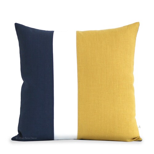 Decorative Pillows Yellow and Navy Blue Clockblock Pillow Etsy