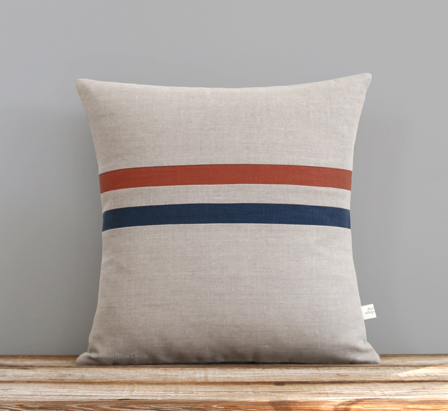 Rose Quartz Pastel Pink and Navy Blue Striped Pillow Cover 12x20 Modern Home Decor by JillianReneDecor Colorful Colorblock Stripes