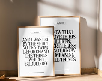 Set of 2 Neutral LDS Wall Art Print Inspirational Book of Mormon Verse Poster Gift Religious Minimalist Scripture Art Instant Download