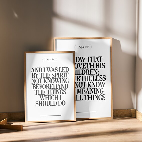 Set of 2 Neutral LDS Wall Art Print Inspirational Book of Mormon Verse Poster Gift Religious Minimalist Scripture Art Instant Download