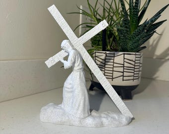 Jesus Carrying Cross Statue Jesus Christ Crucifiction Easter Gift Christian Decor 3D Printed Statue Jesus Statue Religious Artwork