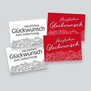 Glückwunschkarten Set // 2 x 2er Mix / Herzlichen Glückwunsch zum Geburtstag / Herzlichen Glückwunsch / Ornament mit Herzen / minimalistisch