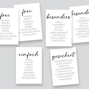 Coffret de cartes postales // Pack de 6 dictons sur la liberté // libre (2x), spécial (2x), simple, sécurisé / noir et blanc / minimaliste