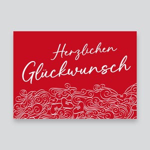 Herzlichen Glückwunsch // Postkarte / weiß-rot / Ornament mit Herzen