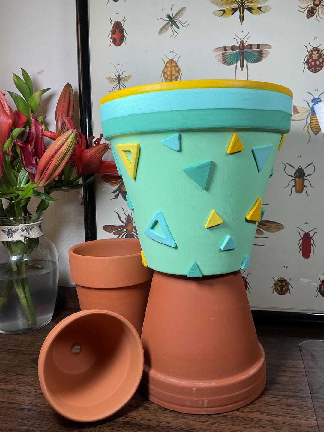 Triangle Color Pot Hand Painted Triangle Plant Pot: Geometric Terra Cotta Planter - Etsy