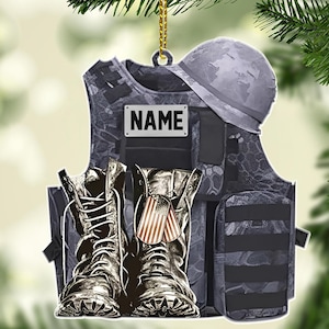 Military Uniform Ornament, Boots & Hat Personalized Flat Ornament, Military Car Ornament Gift, Military Gift 2D Flat Ornament, Military Name