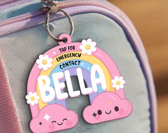 Custom Name Emergency Contact Backpack Tag, Flayer NFC Backpack Tag, NFC Rainbow Keychain, Emergency Contact NFC gamer, backpack Nfc for Kid