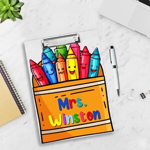 Personalized Teacher Appreciation Gifts, Custom Crayon Teacher Clipboard, Teacher Name Clipboard, Back To School, End Of Year School Gifts