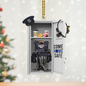Personalized Police Locker Room Christmas Ornament, Police Come Home Safe Acrylic Ornament Gifts, Police Uniform Department Christmas Decor