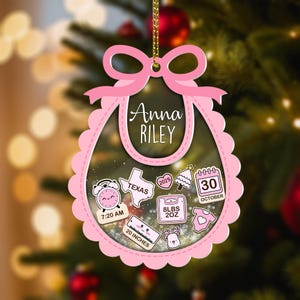 Baby&#39;s First Christmas Ornament, Baby 1st Xmas Ornament, Custom Baby Name, Custom Newborn Gift, 4D Shake Babies Ornament, Baby Keepsake