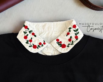 Embroidery Fake Collar Embroidered Rose Flower Fake Collar Pure White Fake Collar Removable Fake Collar Detachable Collar Gifts for Her