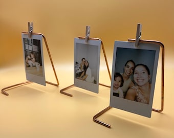 Handmade Set of 3 Gold Wire Photo Stands, Minimalist Polaroid Display Holder, Metal Card Stand Office Wedding Decor