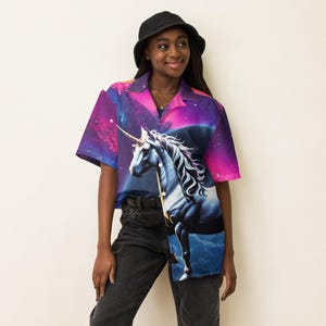 Unisex Button-Up Shirt: Cosmic Unicorn Pattern (Lightweight, Breathable)