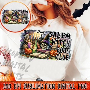 Salem Witch Book Club Halloween Png, Spooky Season Png, Retro Halloween Png, Witch Halloween Png, Book Png, Bookish Png, Horror Png, Skull