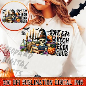Salem Witch Book Club Halloween Png, Spooky Season Png, Retro Halloween Png, Witch Halloween Png, Book Png, Bookish Png, Horror Png, Skull