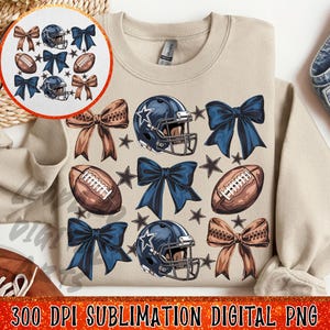 Blue Football Design Png, Cheer Football Coquette Bows Png, Retro Football Design, Football Game Day Png, Sublimation Digital Design