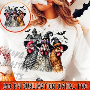 Halloween PNG, Spooky Chickens Png, Autumn Png Sublimation Design, Fall Png, Pumpkin Png, Witch Png, Haunted House Chickens png files