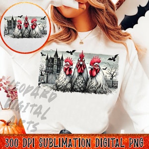 Halloween PNG, Spooky Chickens Png, Autumn Png Sublimation Design, Fall Png, Pumpkin Png, Witch Png, Haunted House Chickens png files