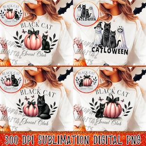 Schwarze Katze Bundle Png, Geisterkatze Bundle Png, Retro Halloween Bundle Png, Schwarze Katze Bundle Png, Coquette Png, Halloween Katzenmama