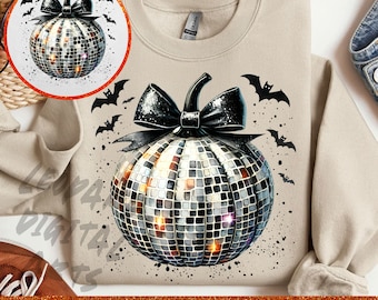 Disco Pumpkin Png, Fall Png, Trendy Fall Design, Fall Design, Coquette Png, Aesthetic Png, Autumn Sublimation, Pumpkin Png, Bat Halloween