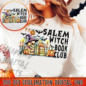 Salem Witch Book Club Halloween Png, Spooky Season Png, Retro Halloween Png, Witch Halloween Png, Book Png, Bookish Png, Horror Png, Skull