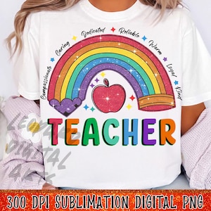 Teacher Rainbow Pencil Png, Back To School Png, Teacher Appreciation Png, Faux Sequins Teacher Sparkly Png, Teacher Png, Pencil Rainbow Png
