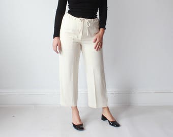 vintage cream cropped pants | drawstring trousers, small