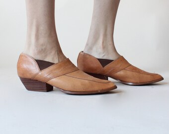 vintage tan leather ankle boots | 90s western booties, size US 6.5 | EUR 37