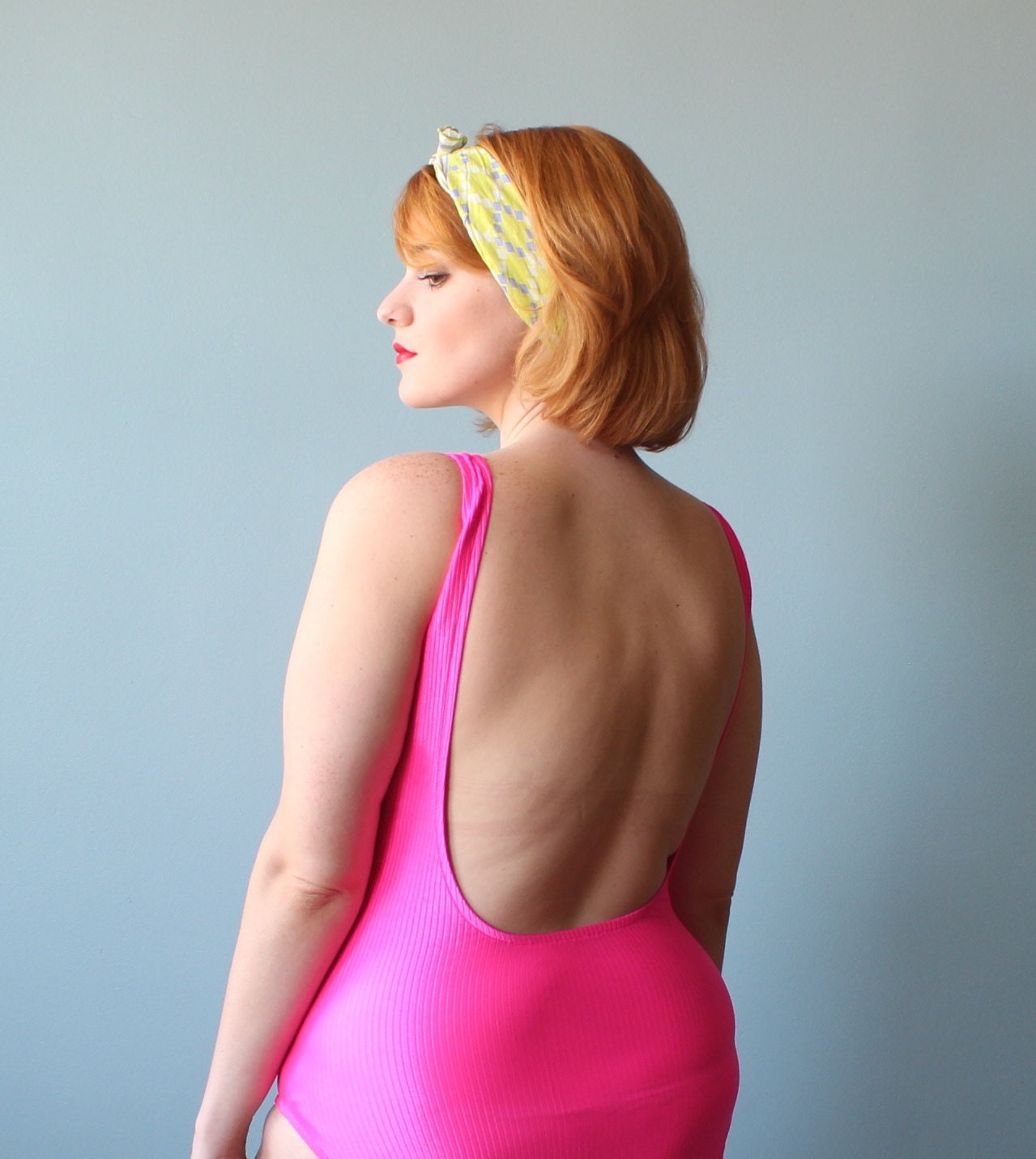Plus size swimsuit / neon pink bathing suit / 1980s / XL | Etsy