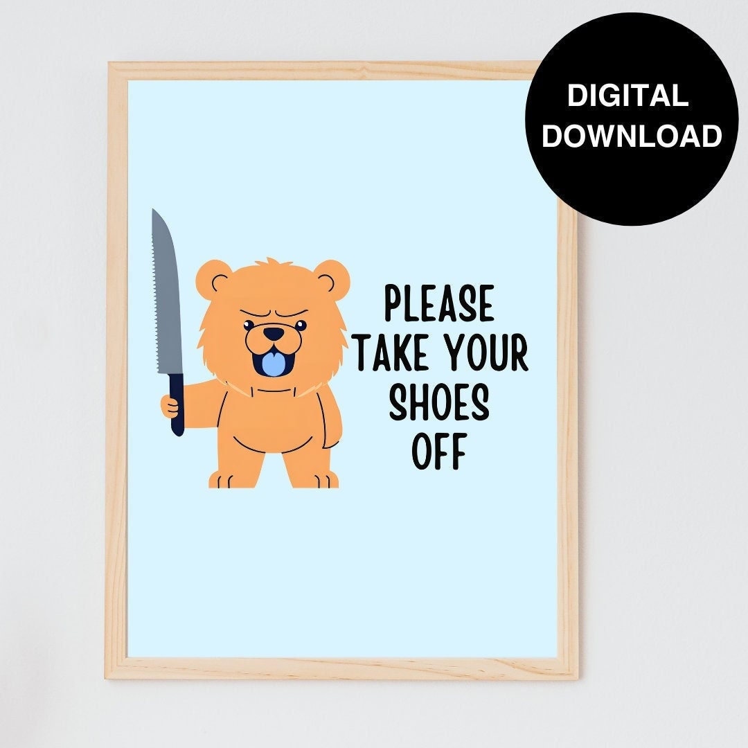 Please Take Your Shoes off Sign, Cute Chowchow With Knife Print, Shoes off Poster, Take off Your ...