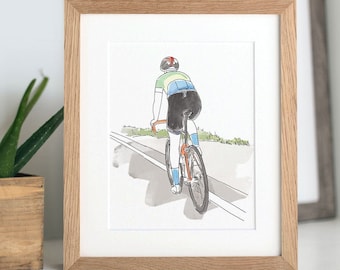 Watercolour Line Cycling Portrait, Custom Sport or Hobby Illustration, Pen and Ink Drawing, Personalised Father's Day Gift,