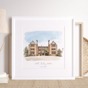 Watercolour Wedding Venue Sketch Hand Drawn Personalised Gift Custom Building Illustration, Unique Christmas Xmas Presents for Couple Ideas