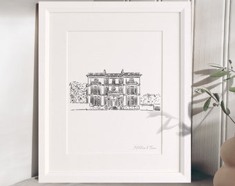 Custom Illustrated Wedding Venue Line Illustration Bespoke Wall Art Print Perfect for Weddings Hand Drawn Sketch Gift Ideas for Christenings