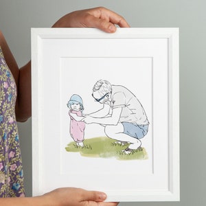 Daddy and me Line Drawing Custom Family Art Father's Day Christmas Gifts Presents Ideas Dad Portrait Painting Anniversary Memory Sketch image 3