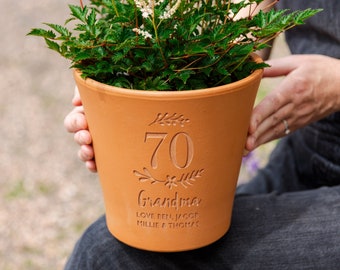 70th Birthday Personalised Plant Pot - Engraved 70th Birthday Gift for Her, Home Decor, Outdoor on   from Son Daughter