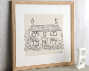 Croquis de maison sur mesure dessiné main Illustration personnalisée Cadeau pour une nouvelle maison Art personnalisé Dessin de pendaison de crémaillère Idées cadeaux pour la fête des Mères