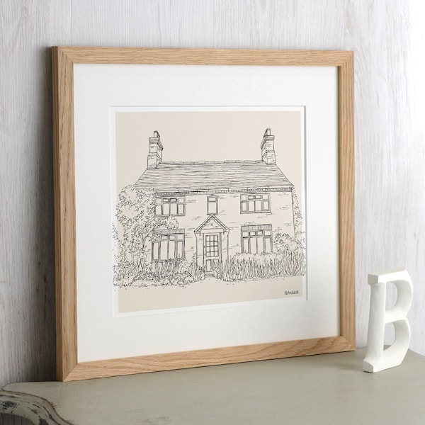 Desenho personalizado de uma casa à mão a lápis – Presente personalizado para casa nova, ilustração de lar, arte para inauguração de casa